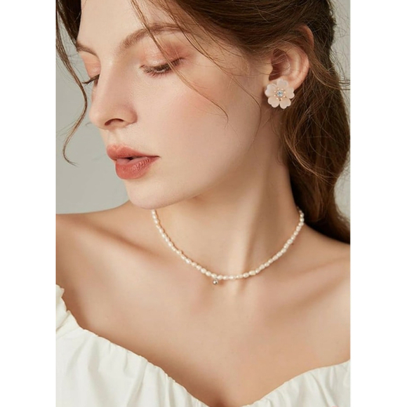 Alilang Silver Shiny Sparkly Crystal Pink Flower Accessories Stud Earrings - Picture 1 of 5